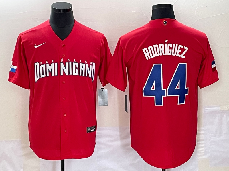 Men's Dominican Republic Baseball #44 Julio Rodríguez 2023 Red World Baseball Classic Stitched Jersey